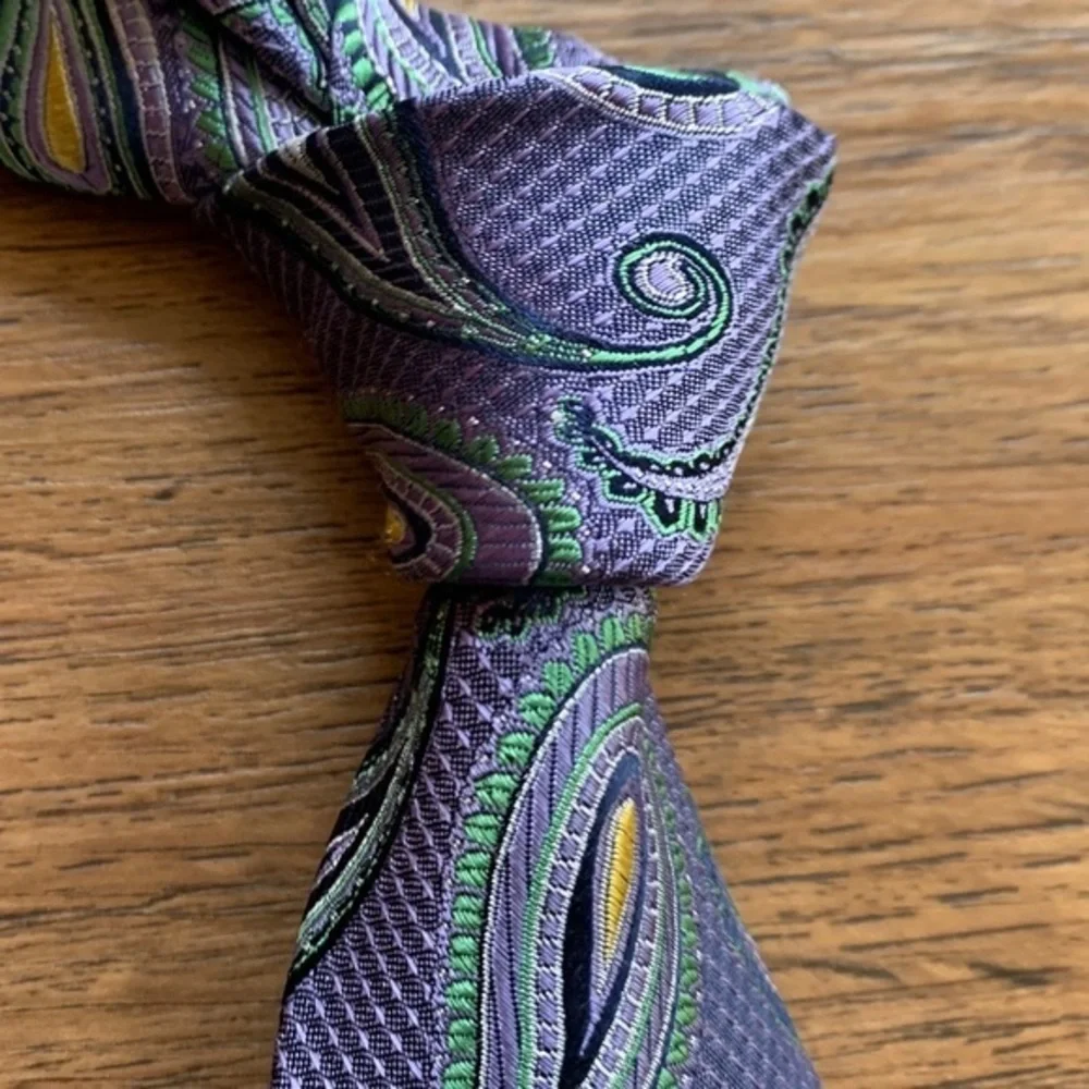 GS Branded XL Purple & Green Paisley  Silk Tie